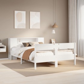 Cama con estantería sin colchón madera maciza blanca 120x200