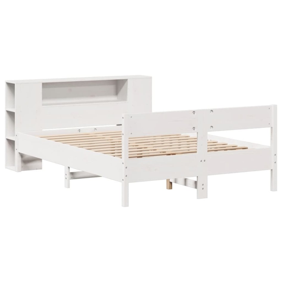 Cama con estantería sin colchón madera maciza blanca 120x200