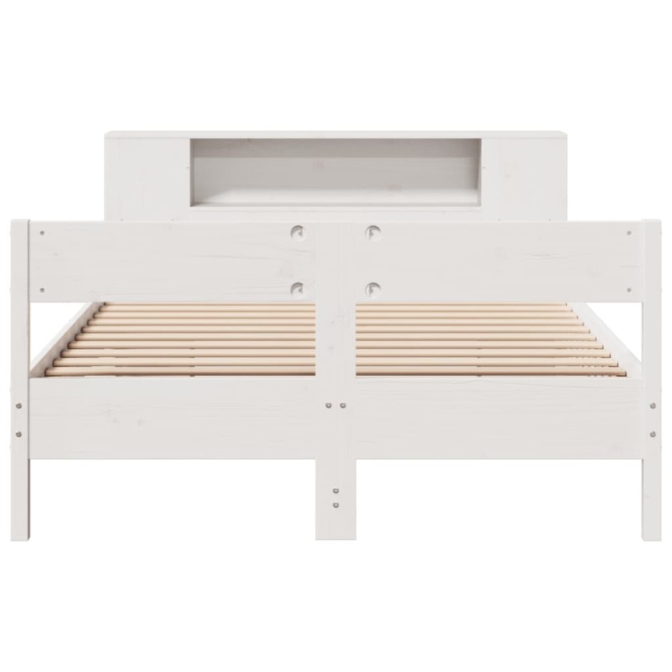 Cama con estantería sin colchón madera maciza blanca 120x200