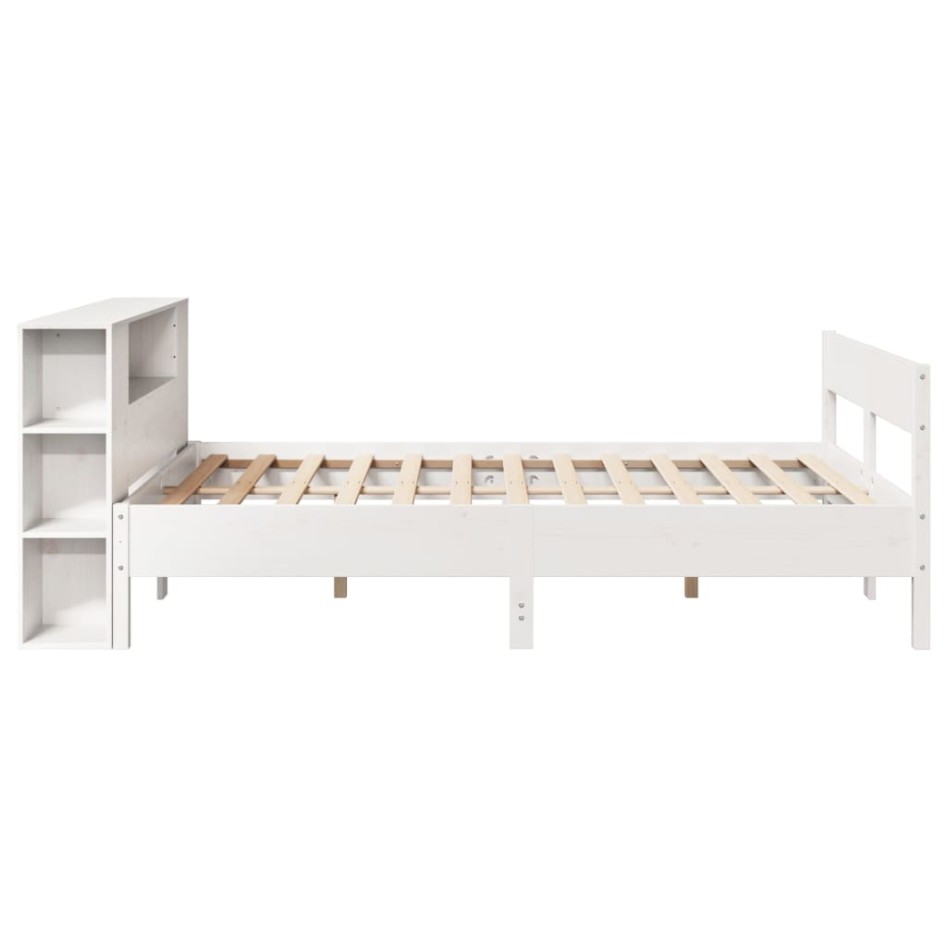 Cama con estantería sin colchón madera maciza blanca 120x200