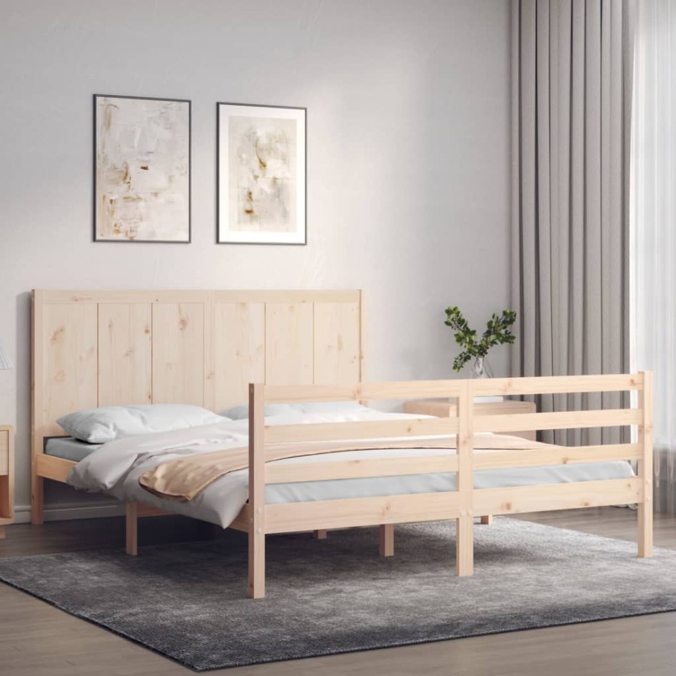 Estructura de cama de matrimonio con cabecero madera