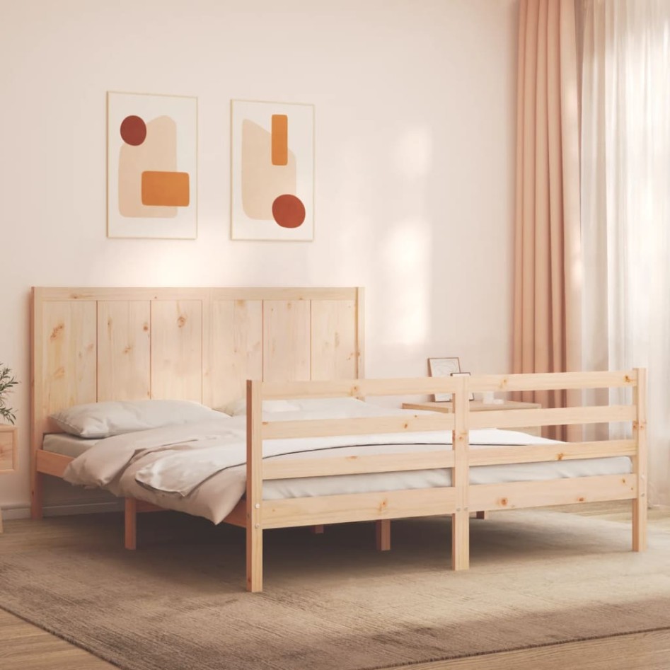 Estructura de cama de matrimonio con cabecero madera