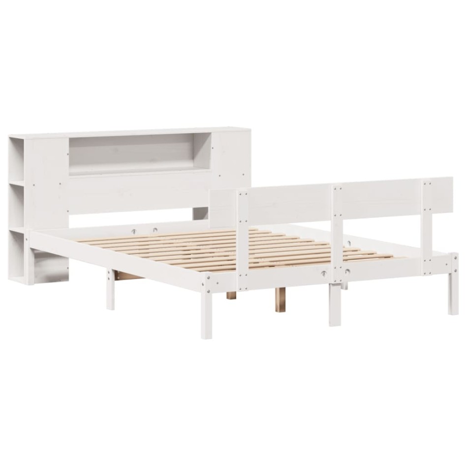 Cama con estantería sin colchón madera maciza blanca 120x190