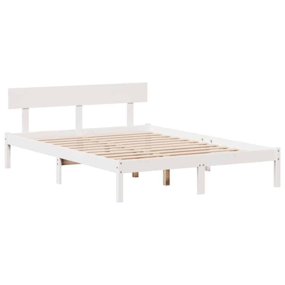Cama con estantería sin colchón madera maciza blanca 120x190