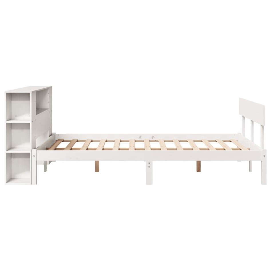 Cama con estantería sin colchón madera maciza blanca 120x190