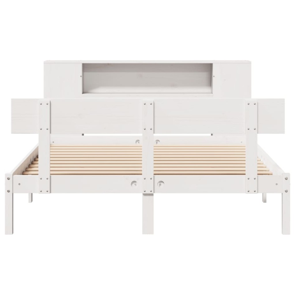Cama con estantería sin colchón madera maciza blanca 140x190
