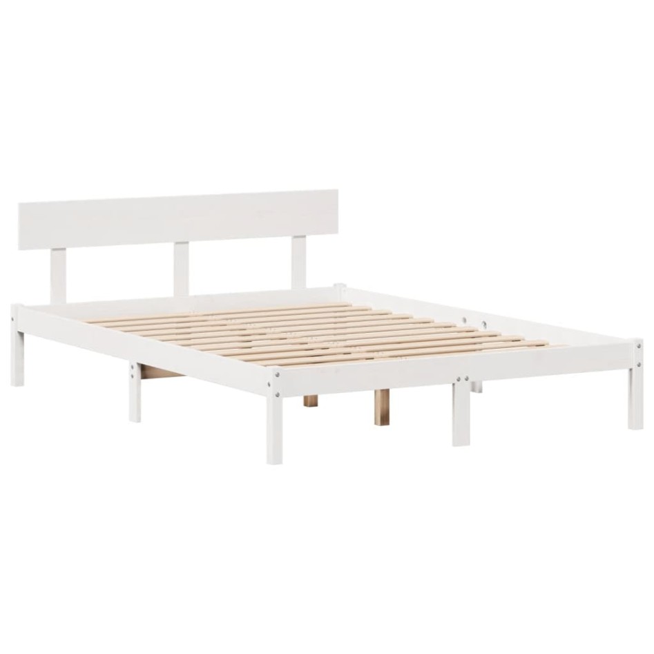 Cama con estantería sin colchón madera maciza blanca 120x200