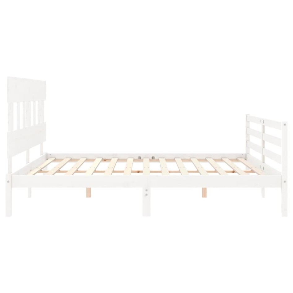 Estructura de cama con cabecero madera maciza blanco 200x200