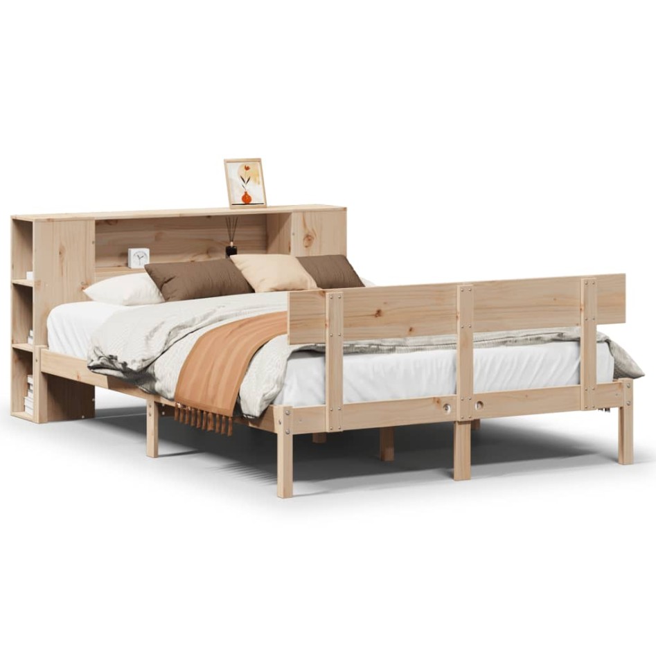 Cama con estantería sin colchón madera maciza de pino