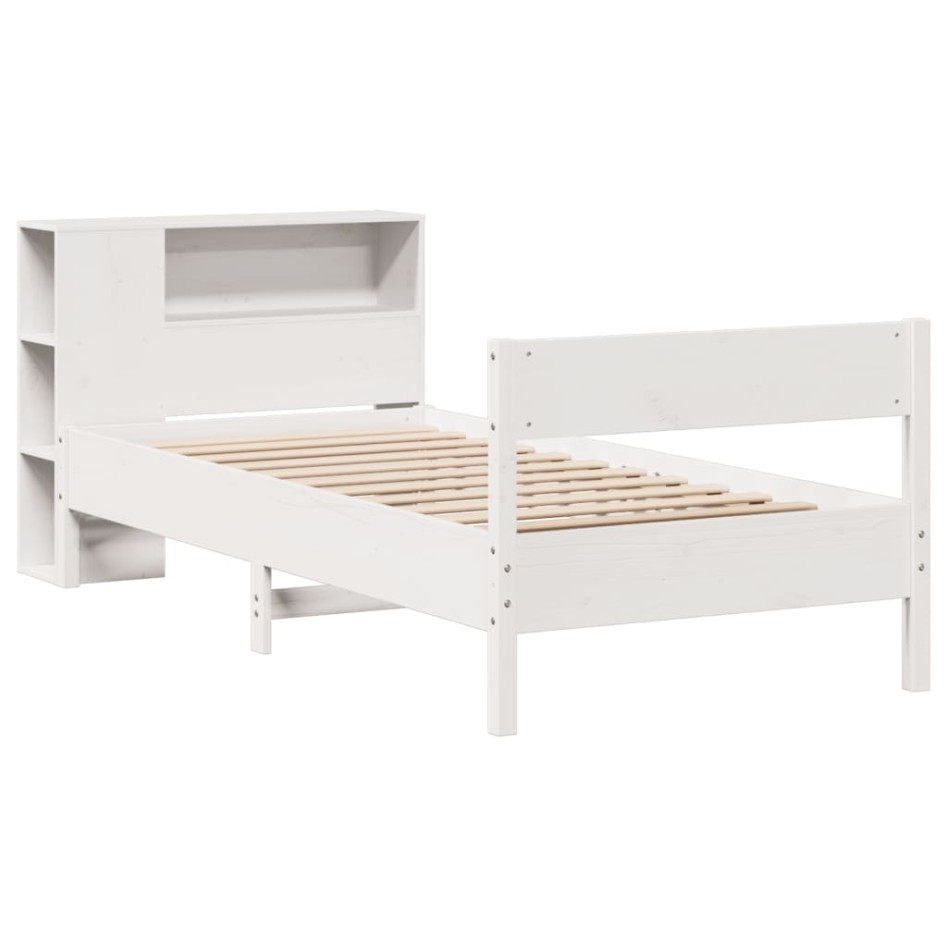 Cama con estantería sin colchón madera maciza blanca 75x190