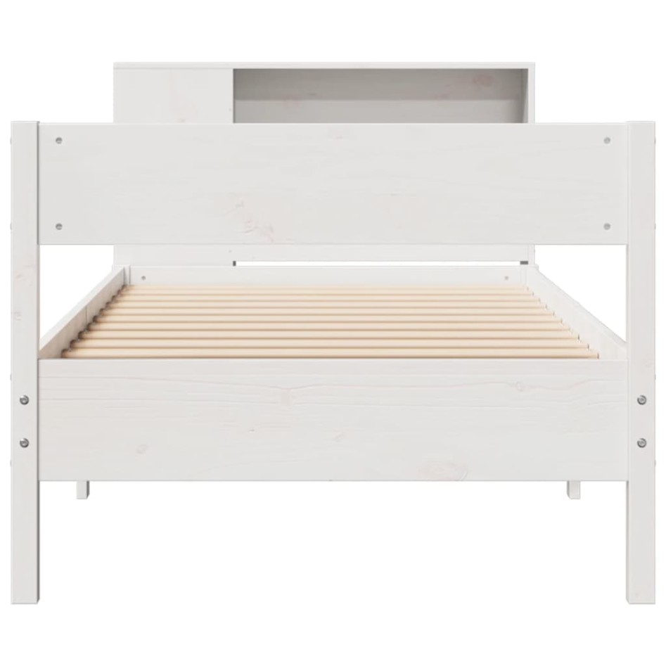 Cama con estantería sin colchón madera maciza blanca 75x190