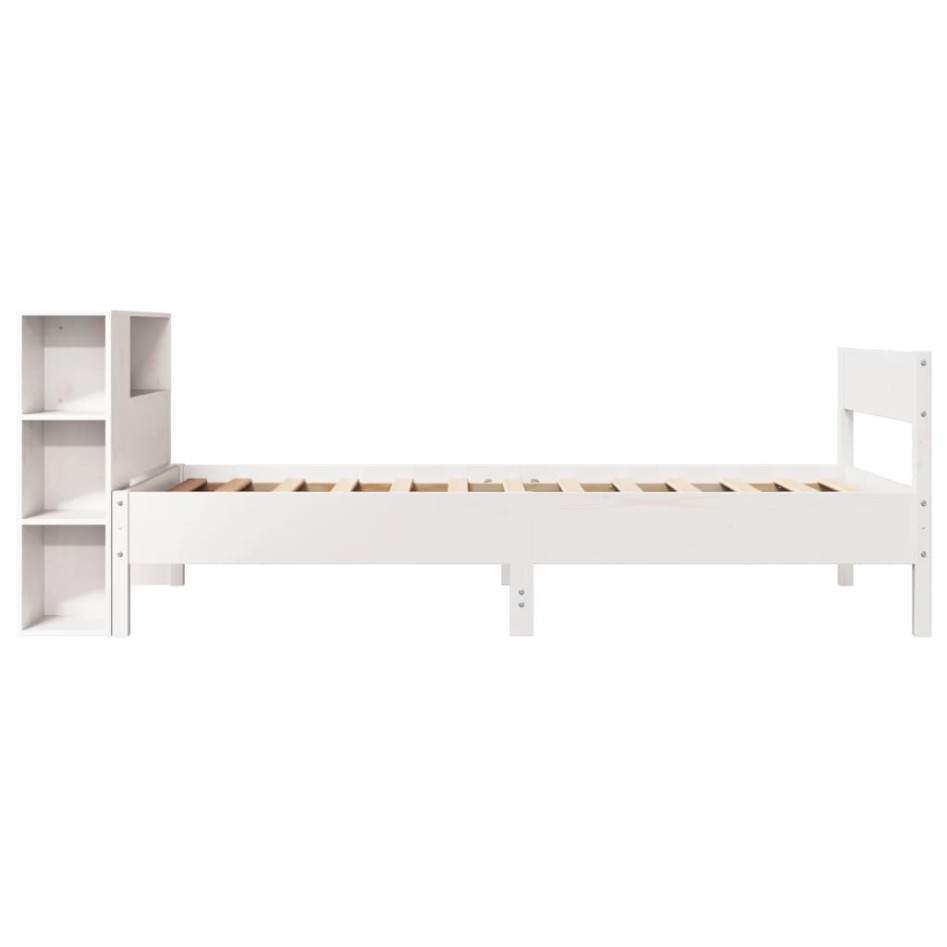 Cama con estantería sin colchón madera maciza blanca 75x190