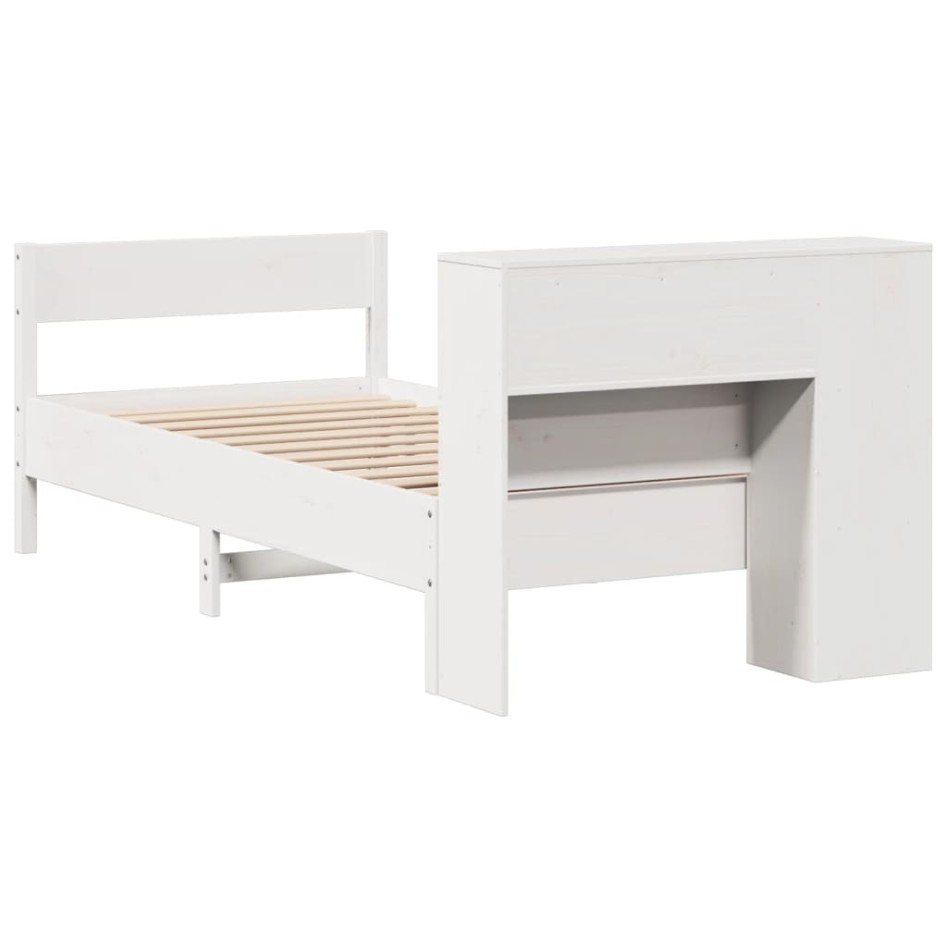 Cama con estantería sin colchón madera maciza blanca 75x190