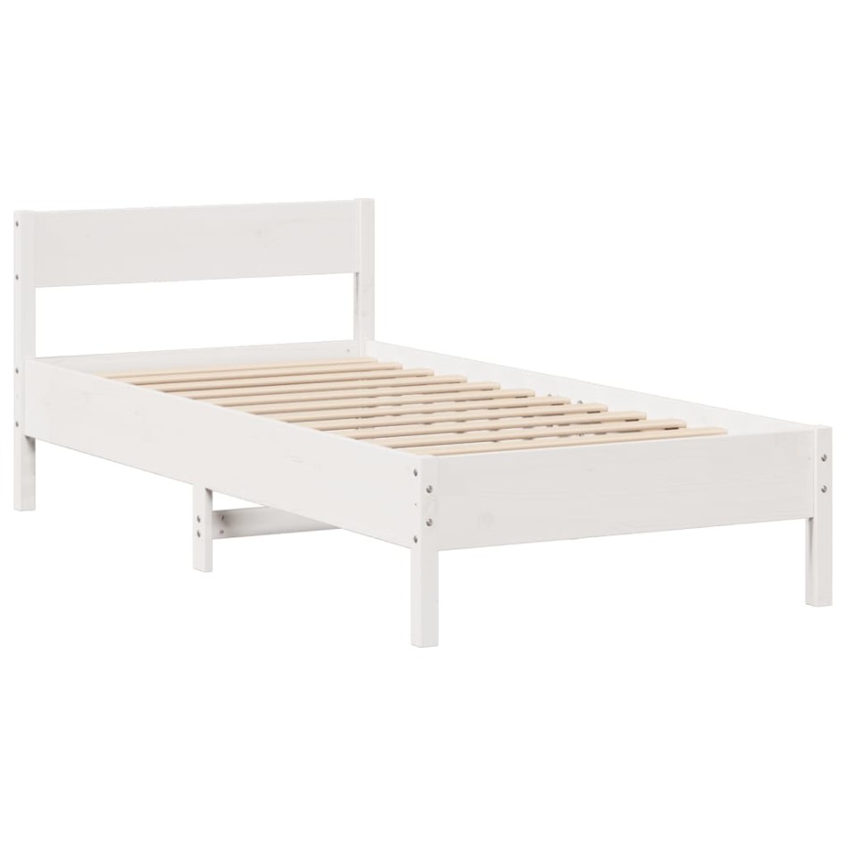 Cama con estantería sin colchón madera maciza blanca 75x190