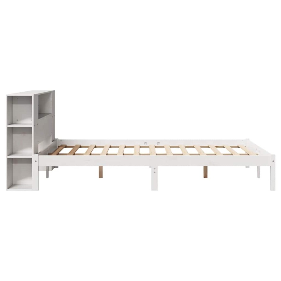 Cama con estantería sin colchón madera maciza blanca 120x200
