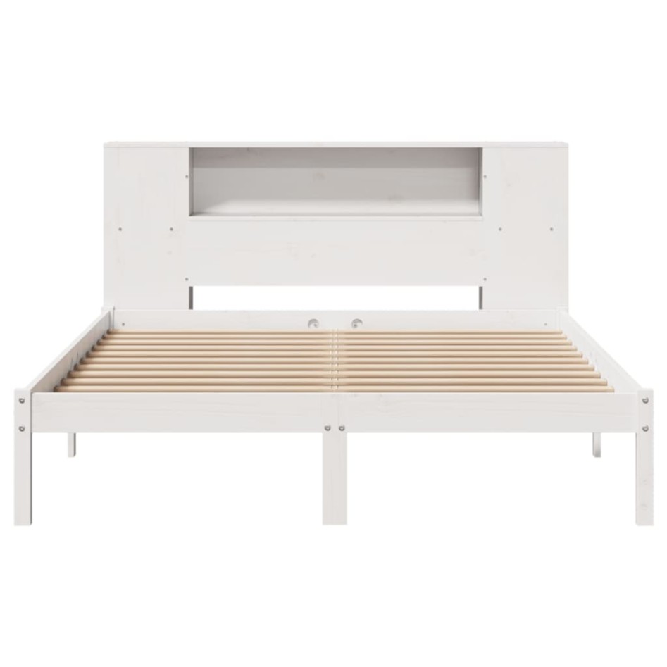 Cama con estantería sin colchón madera maciza blanca 160x200