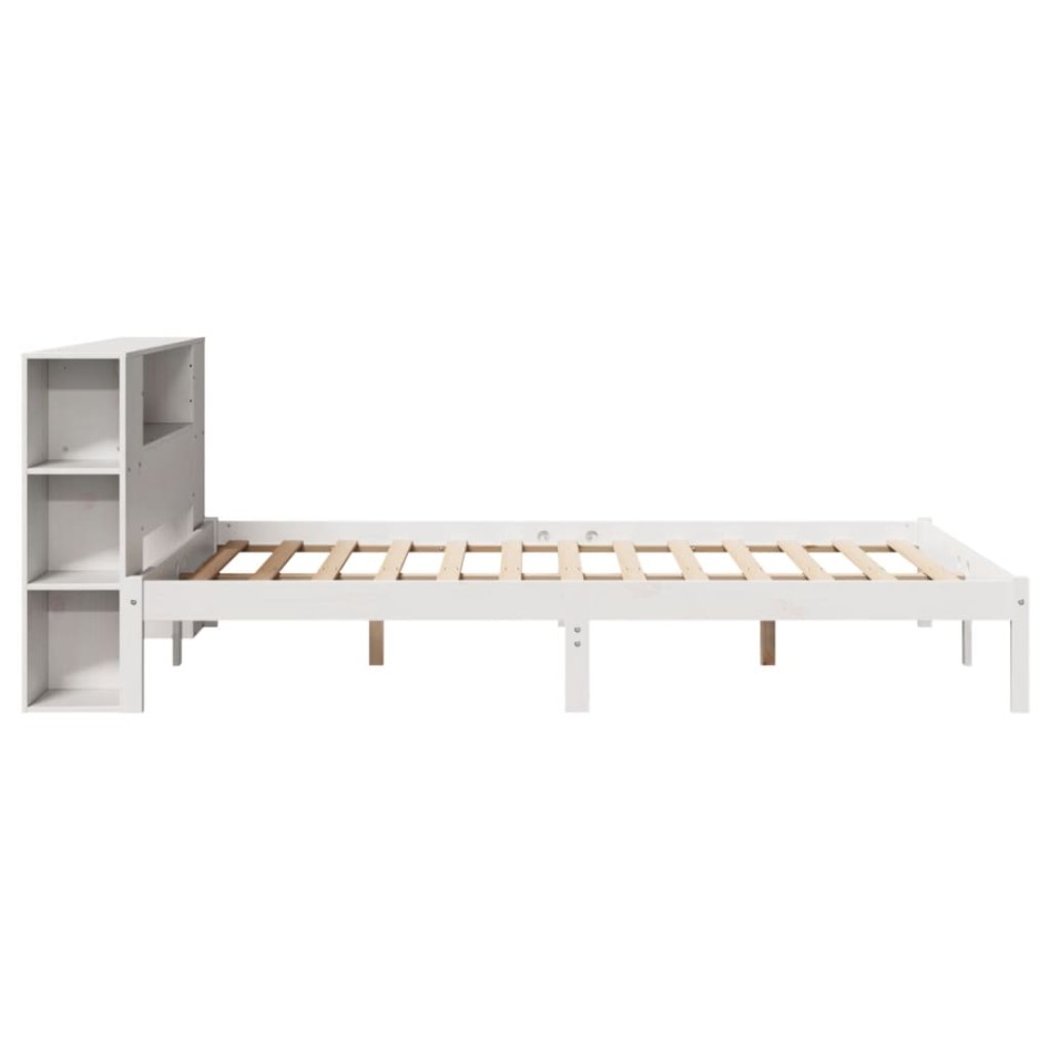 Cama con estantería sin colchón madera maciza blanca 160x200
