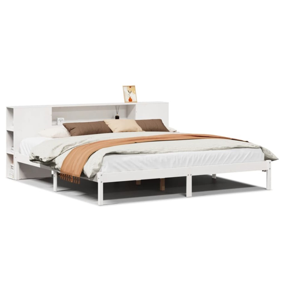 Cama con estantería sin colchón madera maciza blanca 180x200