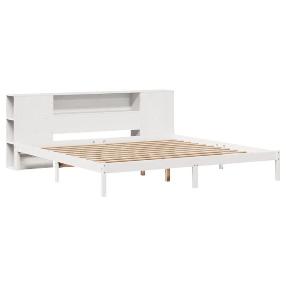 Cama con estantería sin colchón madera maciza blanca 180x200