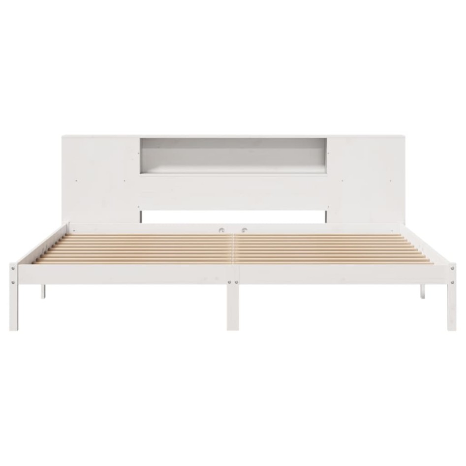 Cama con estantería sin colchón madera maciza blanca 180x200