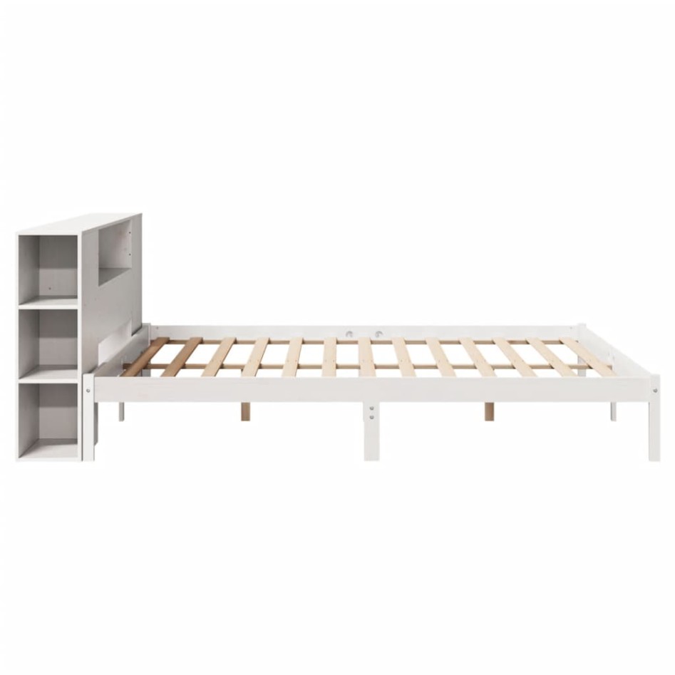 Cama con estantería sin colchón madera maciza blanca 180x200