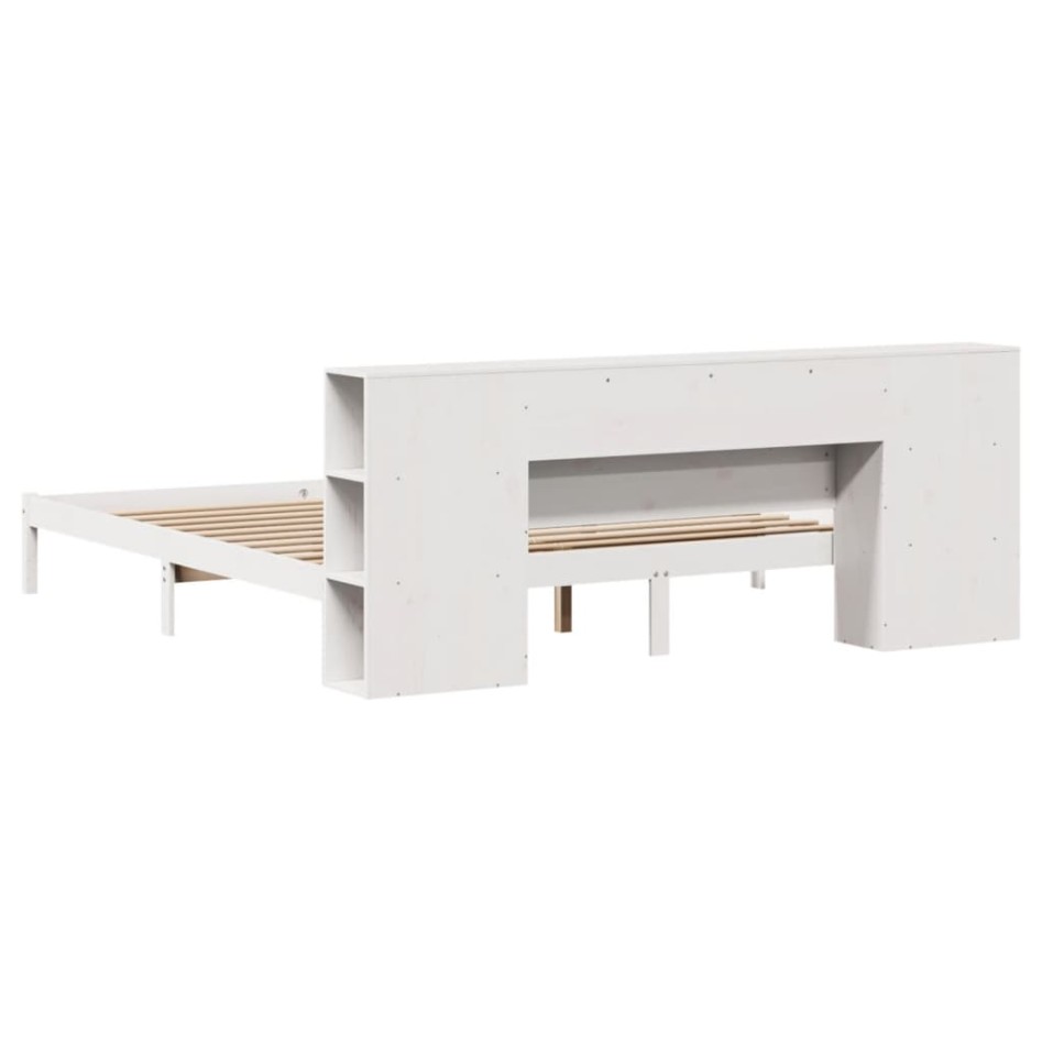 Cama con estantería sin colchón madera maciza blanca 180x200