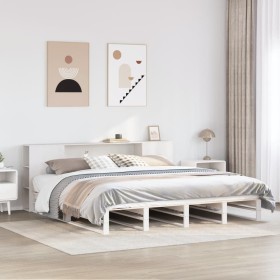 Cama con estantería sin colchón madera maciza blanca 180x200