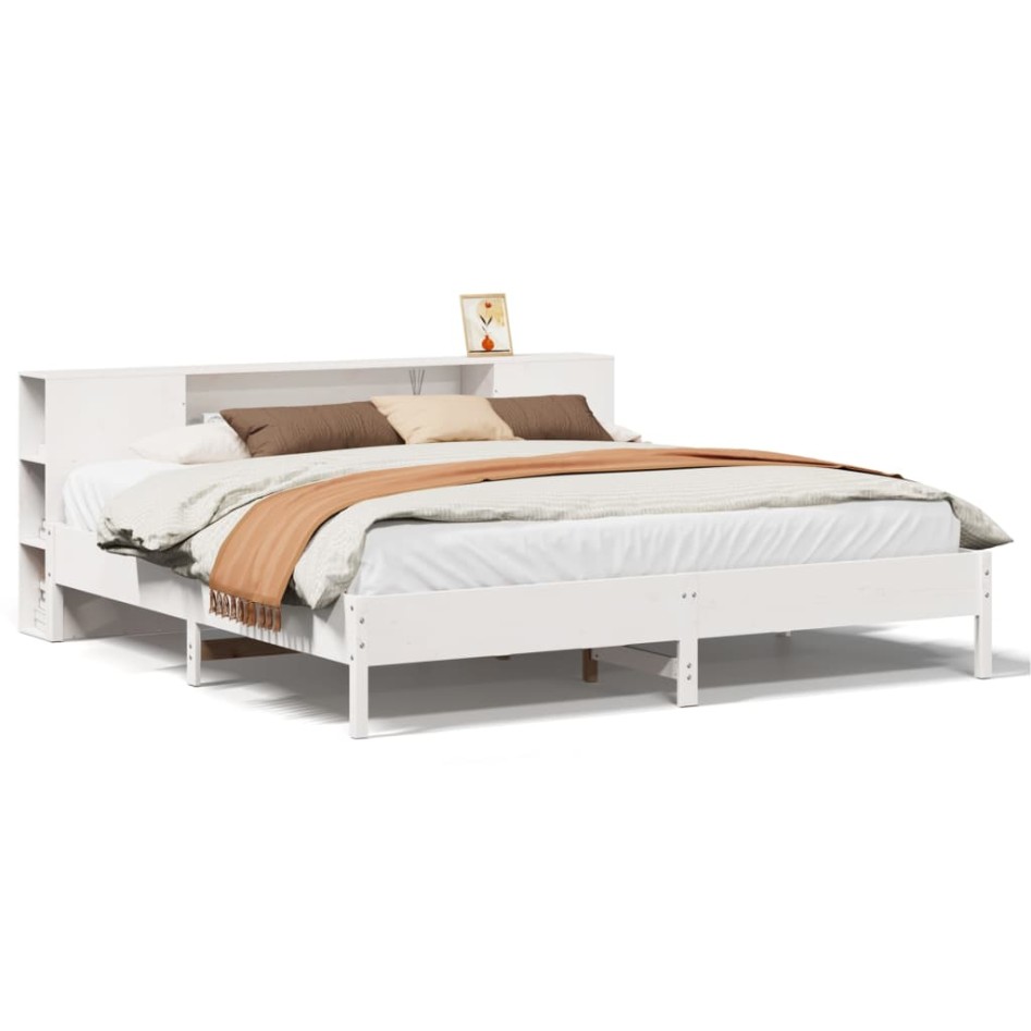 Cama con estantería sin colchón madera maciza blanca 200x200