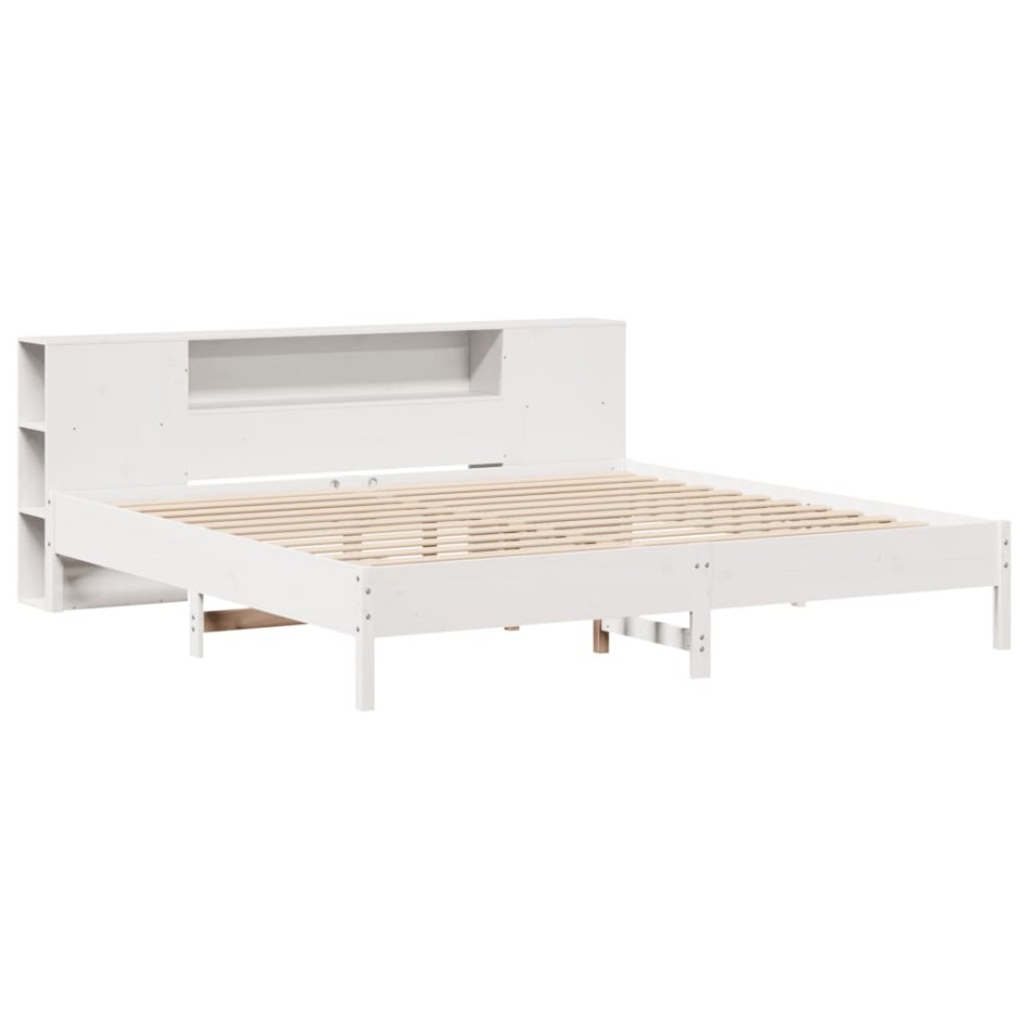 Cama con estantería sin colchón madera maciza blanca 200x200
