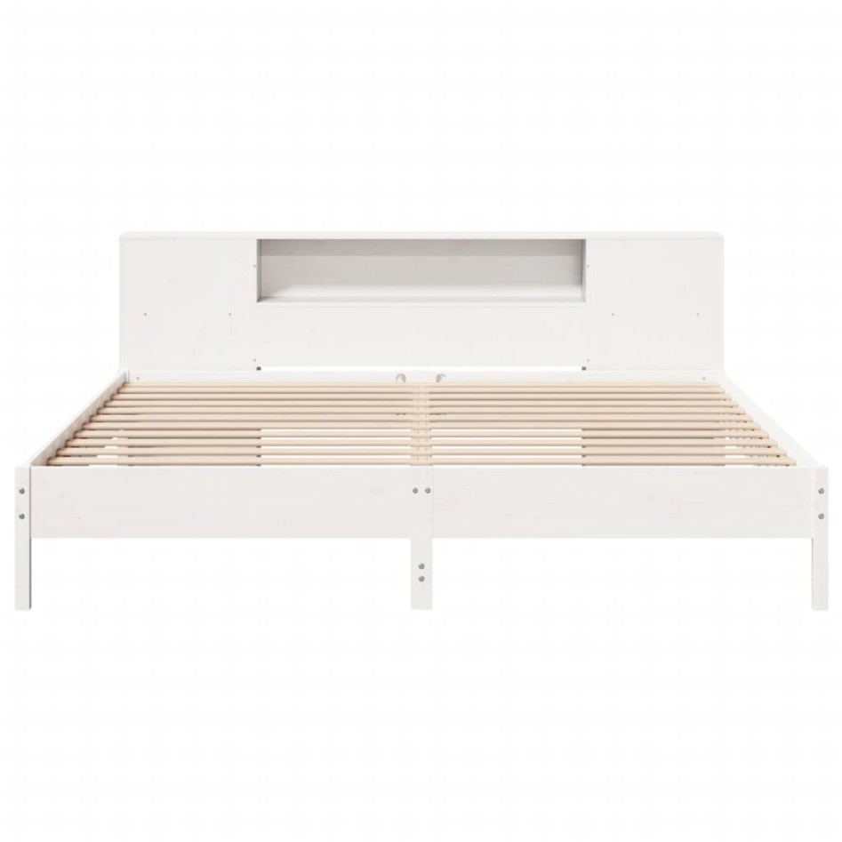 Cama con estantería sin colchón madera maciza blanca 200x200