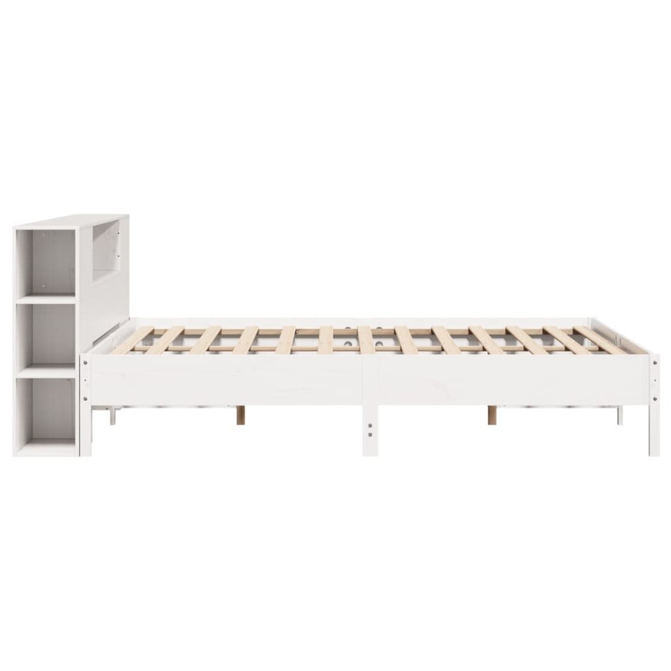 Cama con estantería sin colchón madera maciza blanca 200x200
