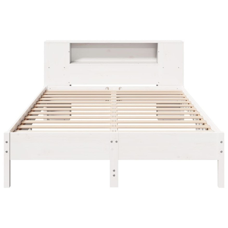 Cama con estantería sin colchón madera maciza blanca 150x200