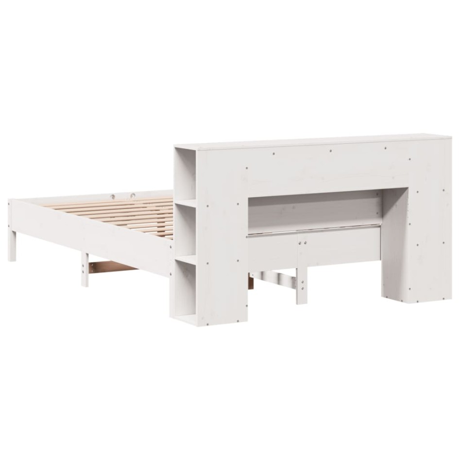 Cama con estantería sin colchón madera maciza blanca 150x200