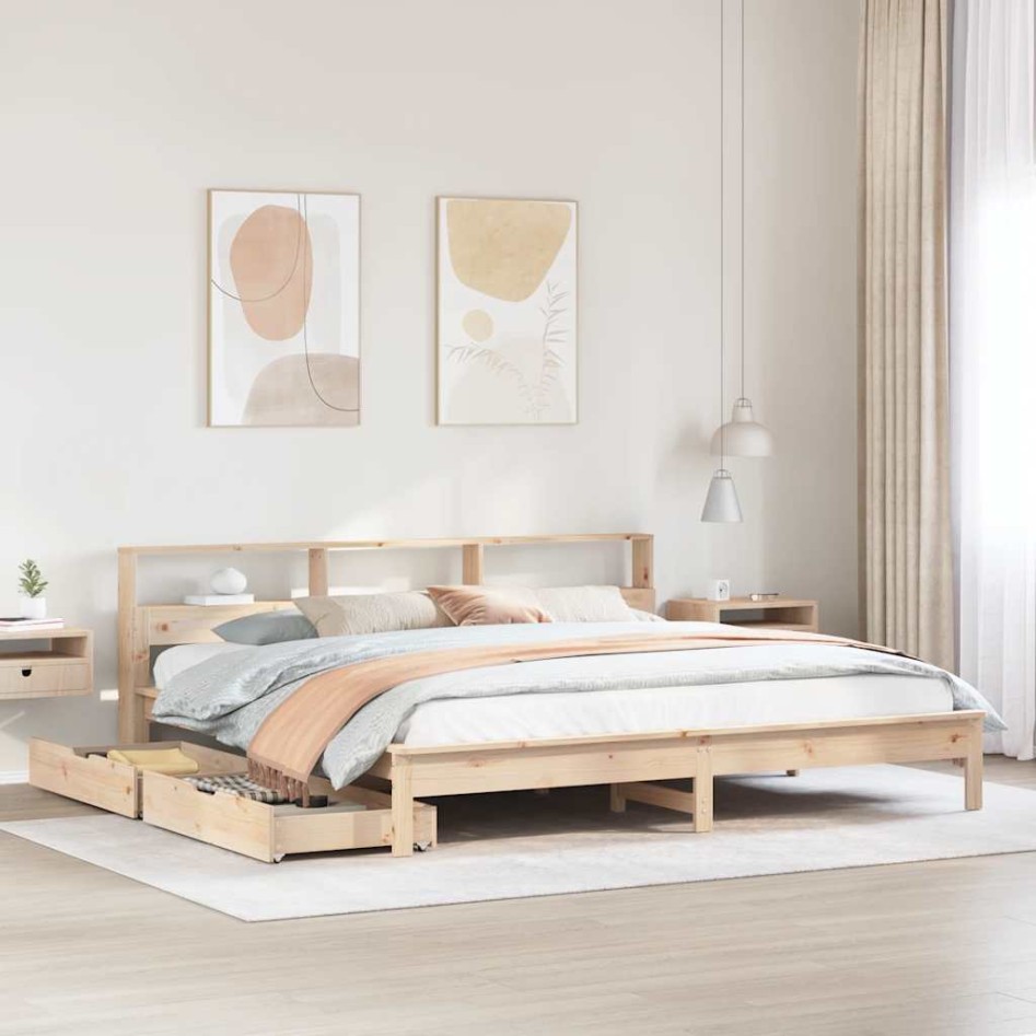 Cama con estantería sin colchón madera maciza de pino