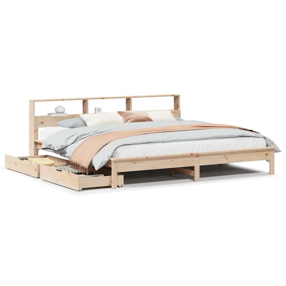 Cama con estantería sin colchón madera maciza de pino