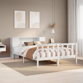 Cama con estantería sin colchón madera maciza blanca 150x200