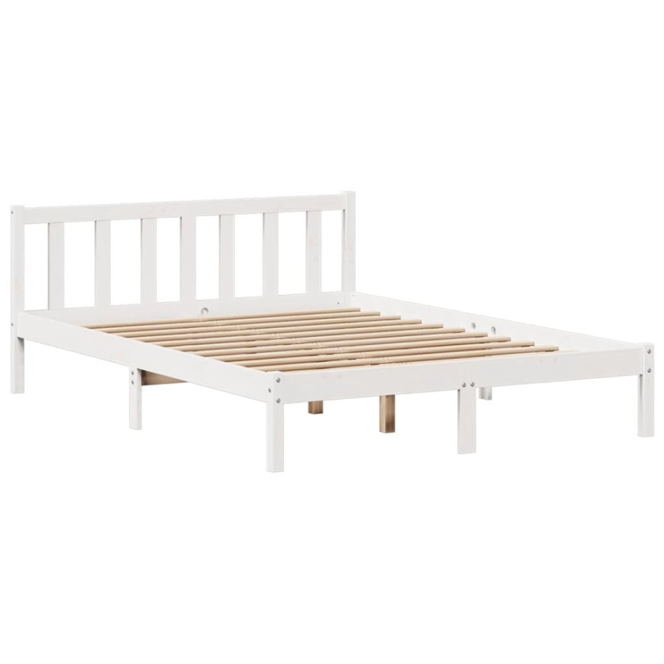 Cama con estantería sin colchón madera maciza blanca 150x200