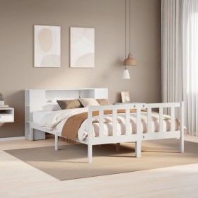Cama con estantería sin colchón madera maciza blanca 160x200