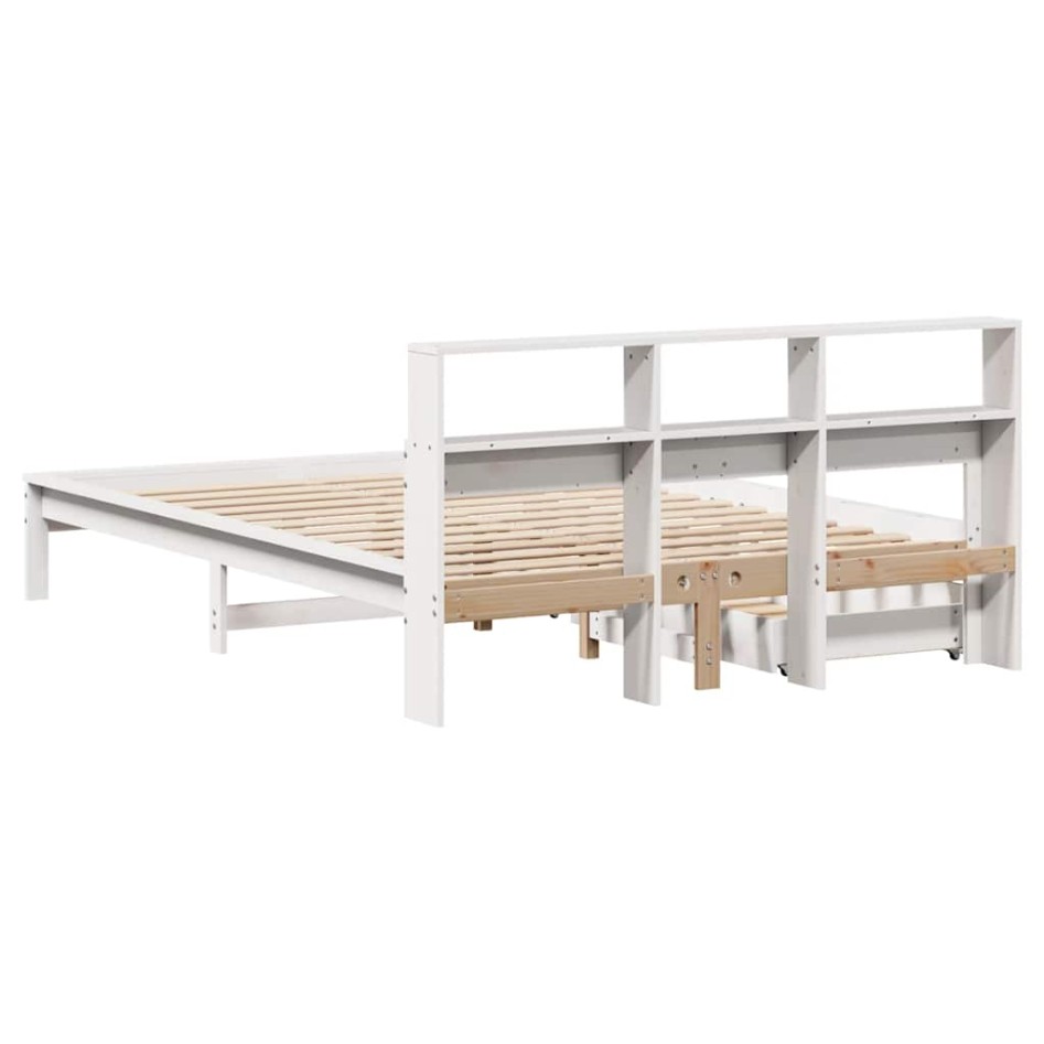Cama con estantería sin colchón madera maciza blanca 150x200