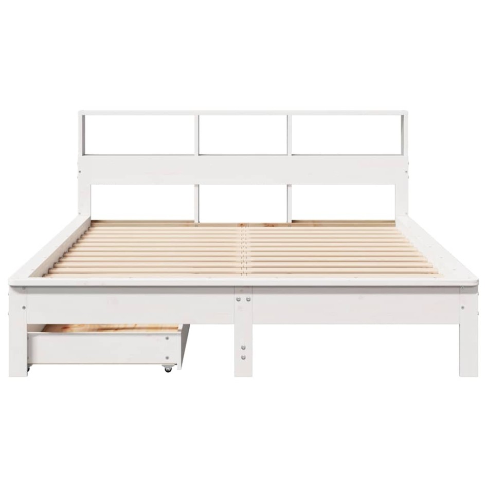 Cama con estantería sin colchón madera maciza blanca 120x200