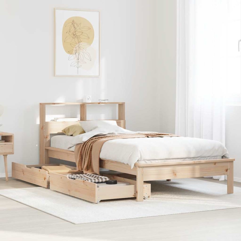 Cama con estantería sin colchón madera maciza de pino 90x200