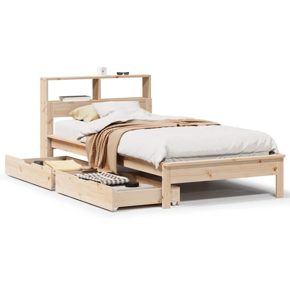 Cama con estantería sin colchón madera maciza de pino 90x200