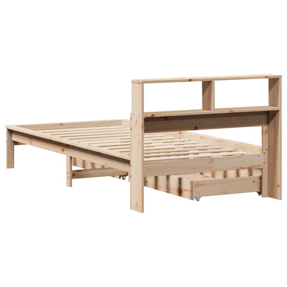 Cama con estantería sin colchón madera maciza de pino 90x200