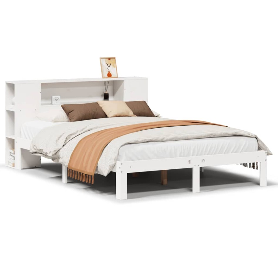 Cama con estantería sin colchón madera maciza blanca 140x190