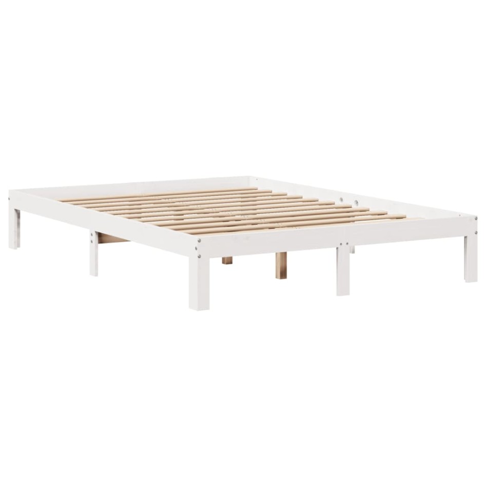 Cama con estantería sin colchón madera maciza blanca 140x190