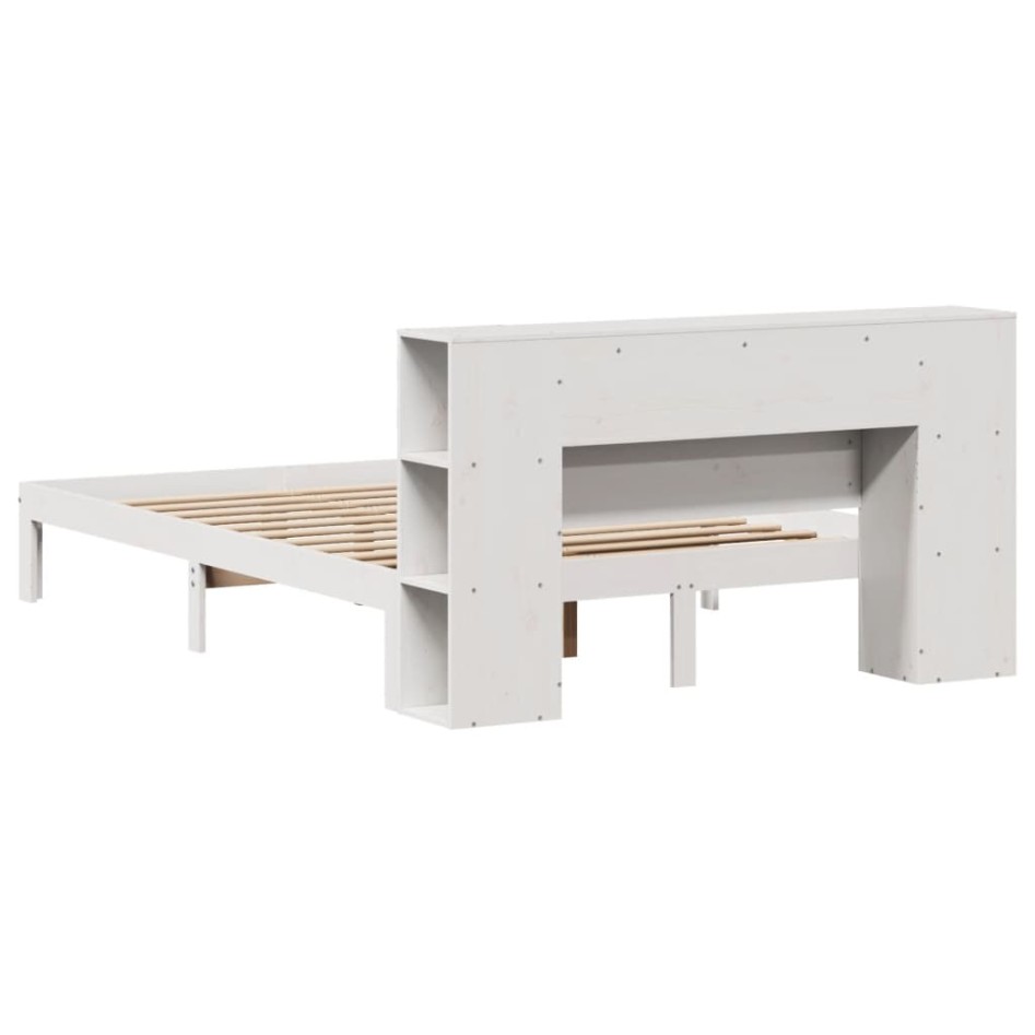 Cama con estantería sin colchón madera maciza blanca 140x190