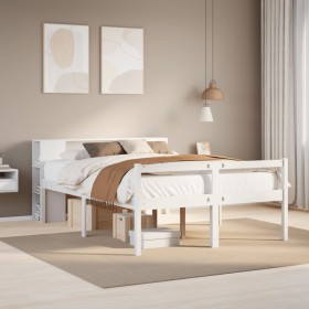 Cama con estantería sin colchón madera maciza blanca 150x200
