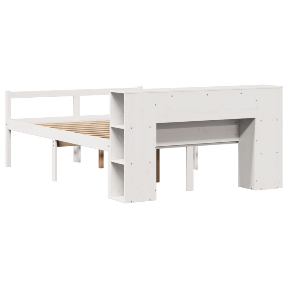Cama con estantería sin colchón madera maciza blanca 150x200
