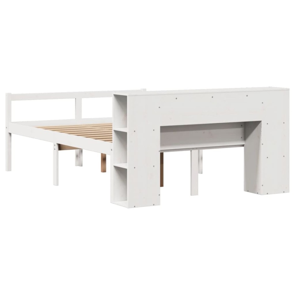 Cama con estantería sin colchón madera maciza blanca 140x200
