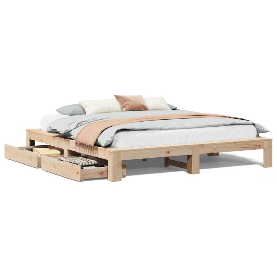 Estructura de cama sin colchón madera maciza de pino 180x200